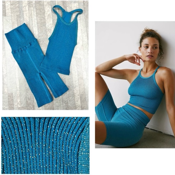 Free People Happiness Runs Lurex Tank & Shorts Set in Off Tropic Lurex XS/S NWOT - Picture 1 of 6